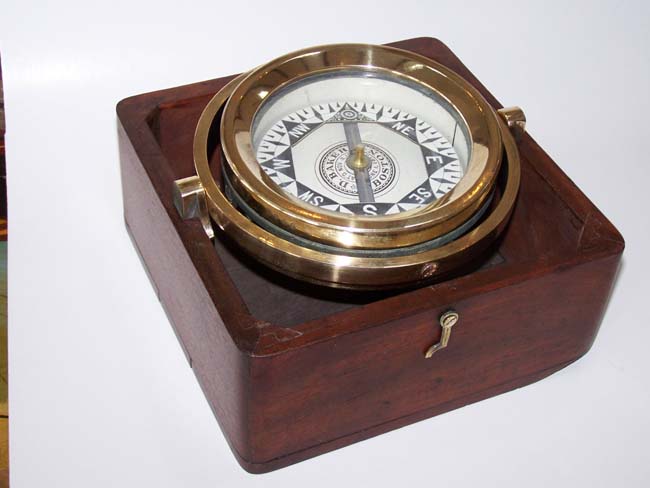 A nice Boxed Ship's Compass by D. Baker of Boston circa 1875